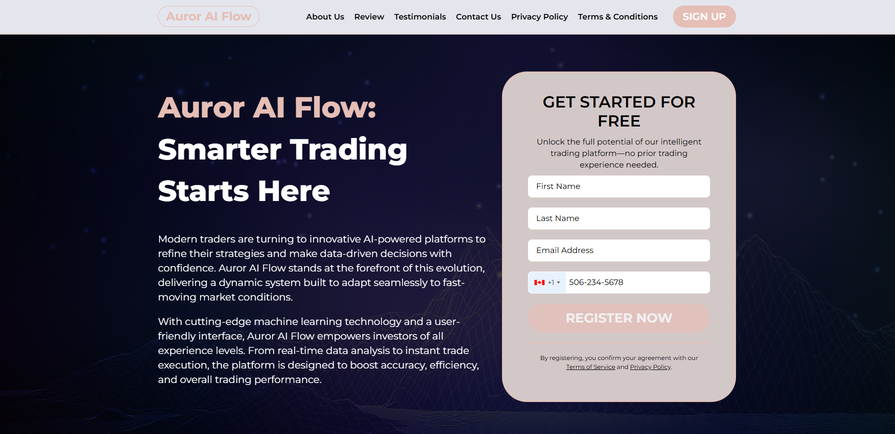 Auror AI Flow trading platform interface